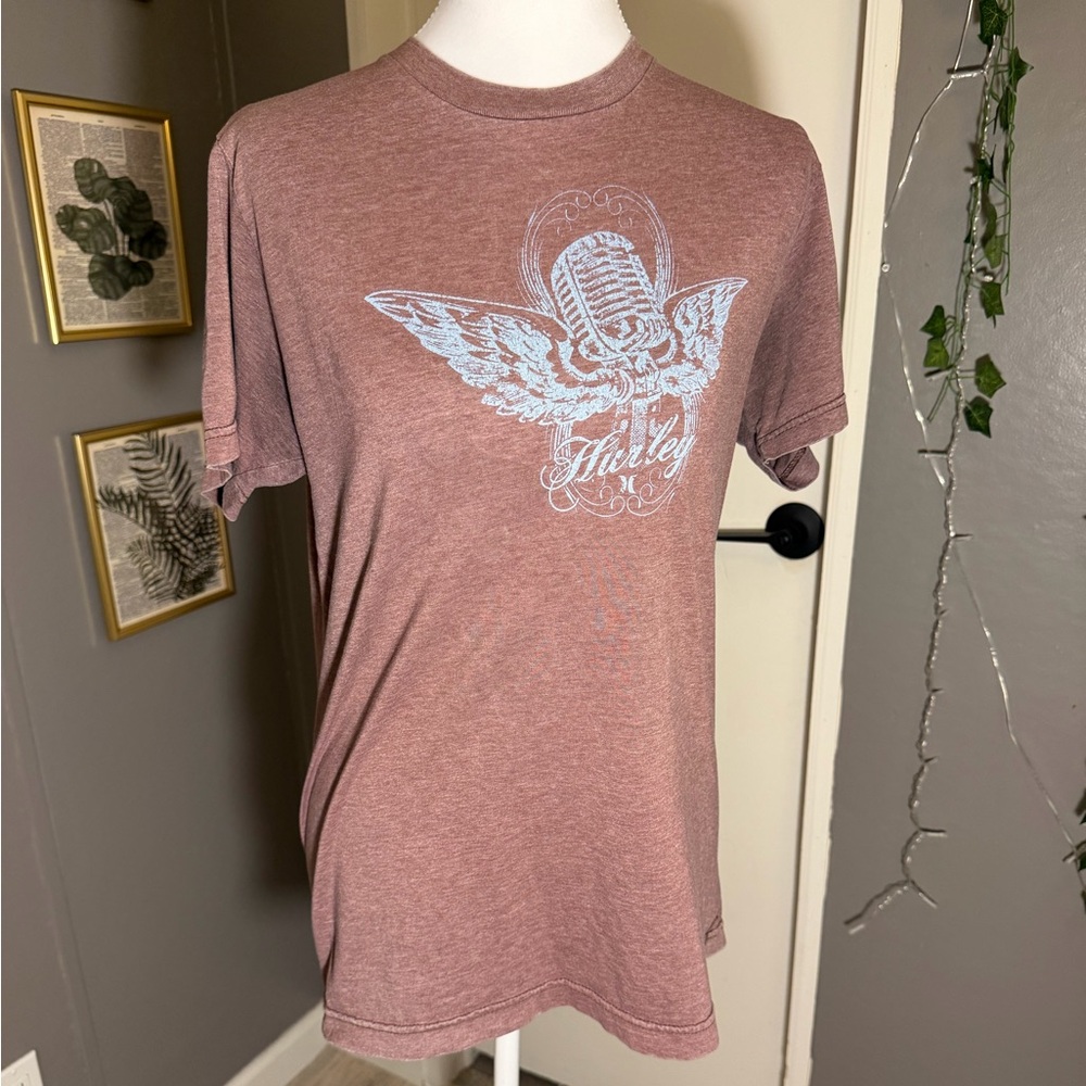 Hurley Brown Tee with Winged Microphone Graphic